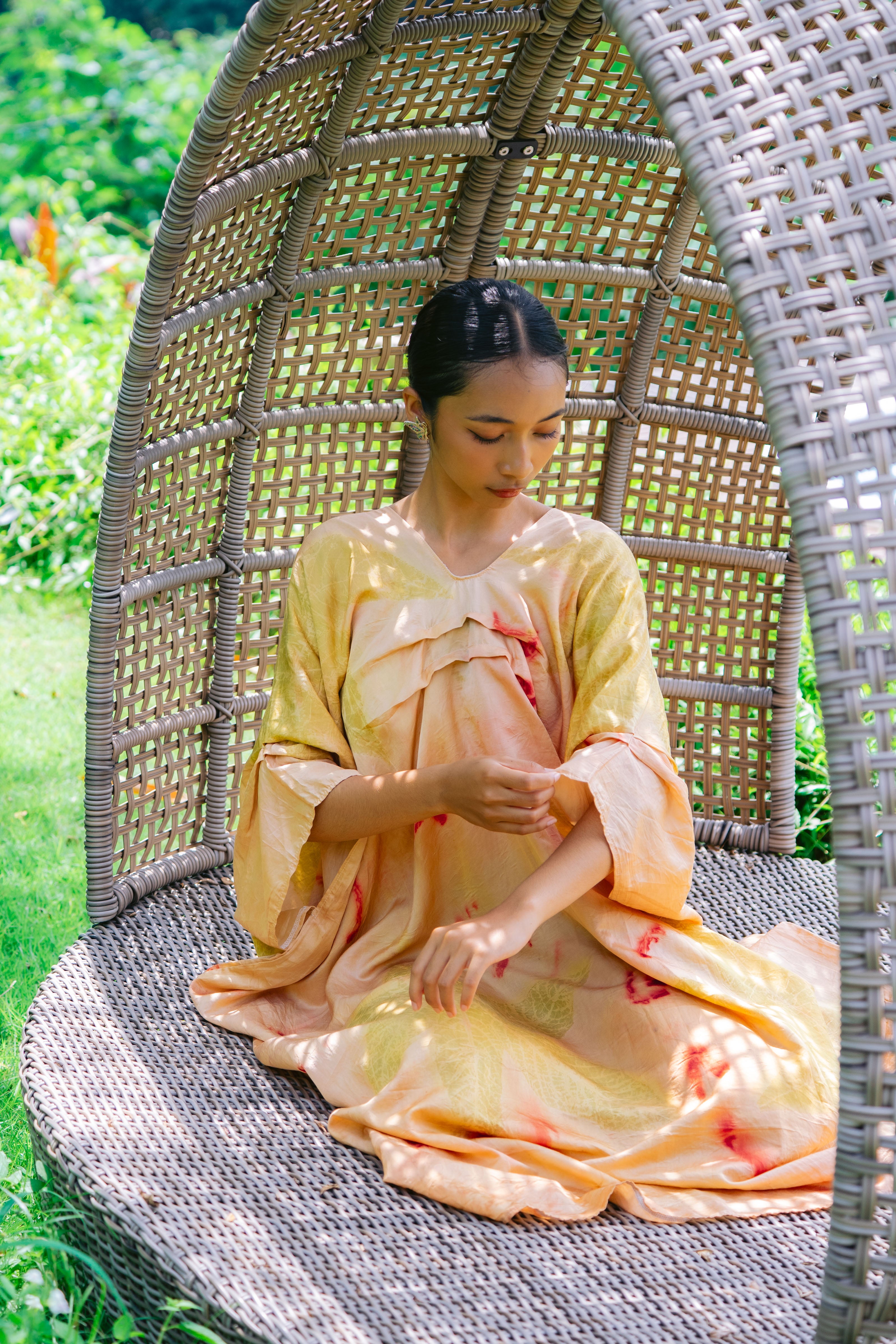 The Parvati – Yellow, Pink, Red & Green Cotton Silk Eco Print Dress